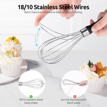 U-Taste 7" Mini Whisk for Cooking: 18/8 Stainless Steel Small Metal Kitchen Wisk, Tiny Hand Mixing Tool for Coffee, Egg, Sauce, 6-Wires Compact Head for Baking, Beating in Bowl, Mug, Jar (Set of 2)
