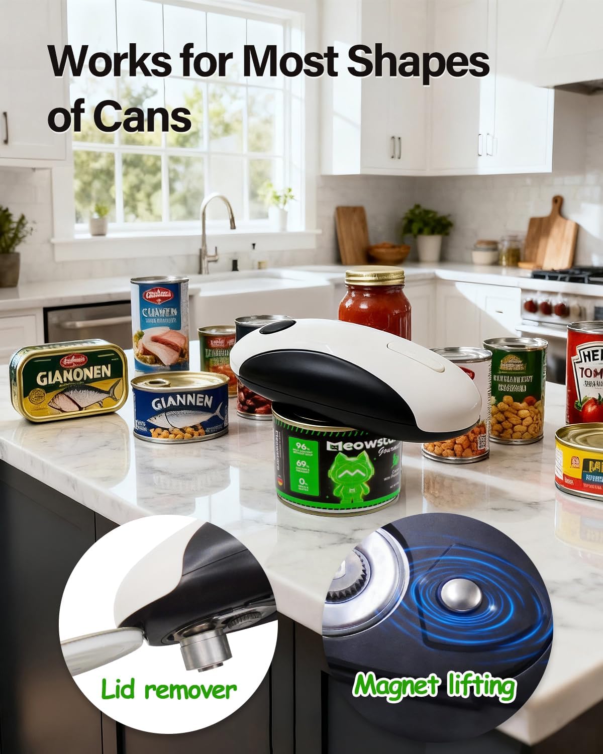 Rechargeable Electric Can Opener for Seniors and Arthritis Hands, Automatic Can Opener Smooth Edge, Abrelatas Eléctrico, Works for Different Shapes and Sizes of Cans