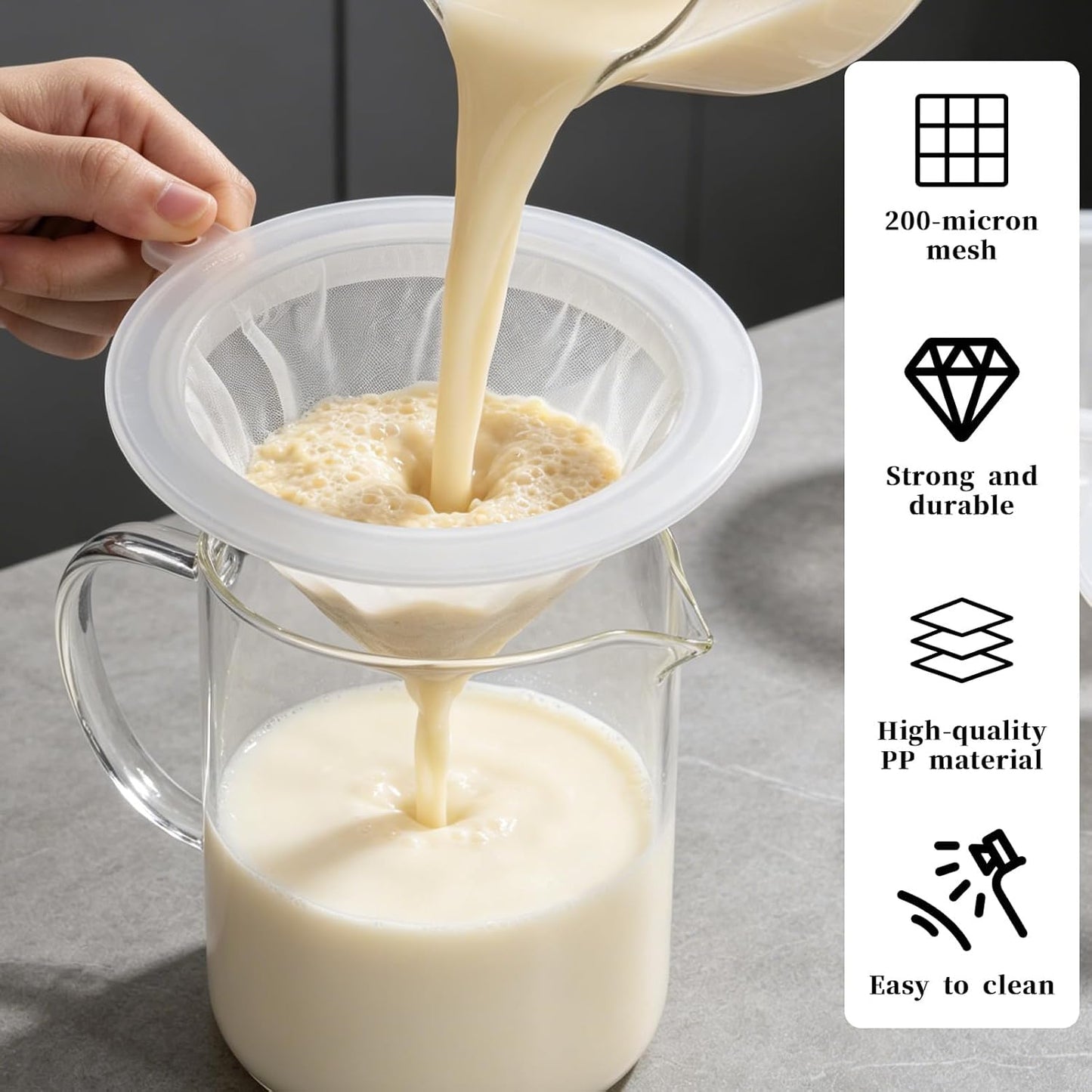 4 Pieces 200 Mesh Strainer, Nylon Straining for 5 Inch Kitchen Funnels Reusable Easy to Clean Food Filter Strainer for Cooking Oil Milk Juice Wine Cheese Whey Grease Coffee grease filter Chia Seeds