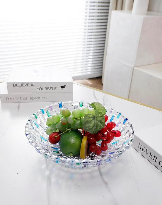 MAGCOLOR Hand Painted Colorful Woven Glass Crystal Salad & Fruit Bowl Decoration,Centerpiece For Home,Office,Wedding Decor, Fruit, Snack, Dessert, Server