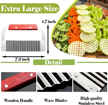 FANTEXY Extra Large Crinkle Cutter - French Fry Cutter, Wavy Chip Slicer for Carrots And Potatoes, Crinkle Cutting Knife with Wood Handle for Professional Kitchens for Fruit