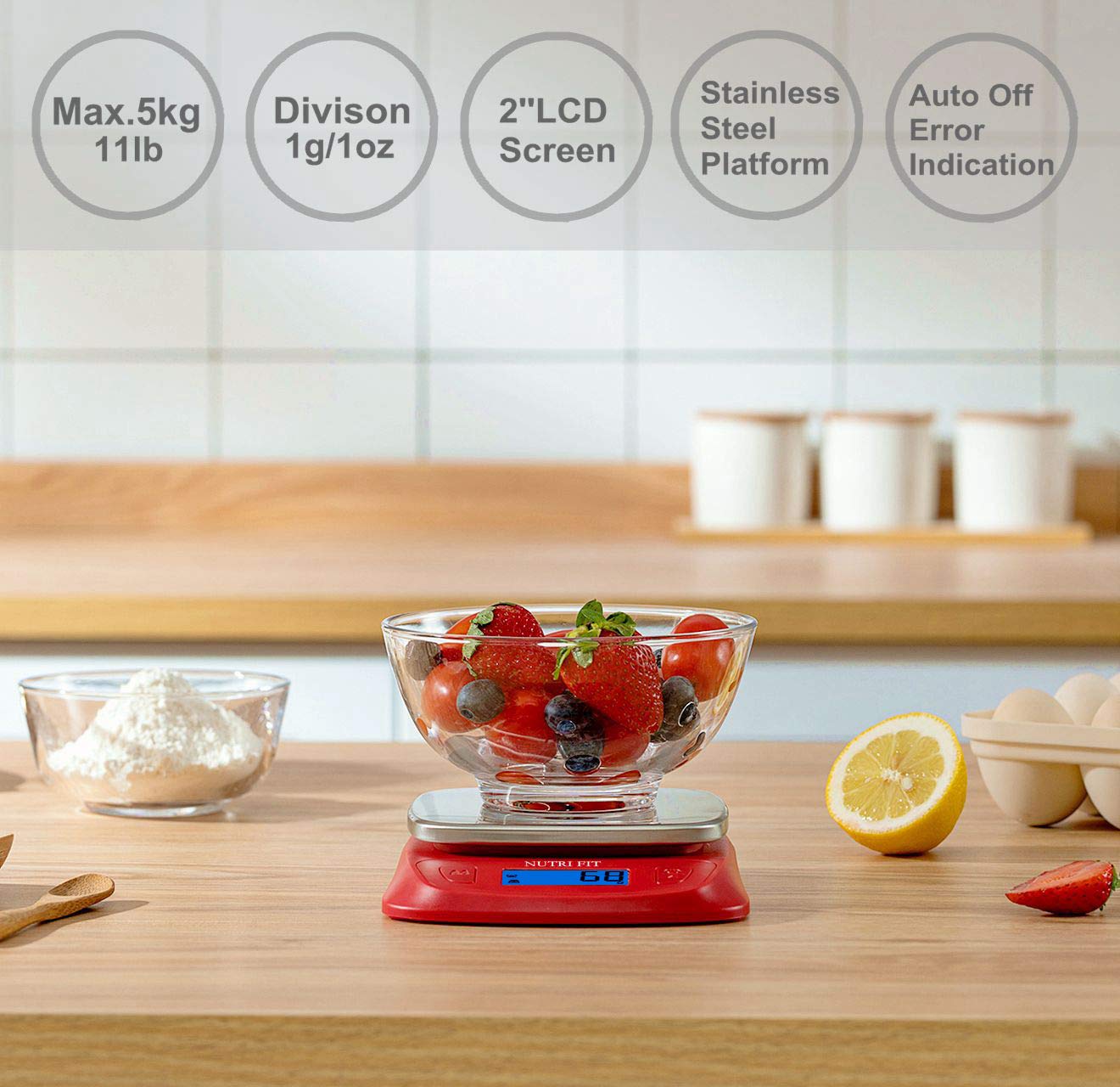 NUTRI FIT Ultra Slim Kitchen Scale Digital Food Weight Scale for Baking Cooking in Grams and Ounces Tare & Backlit LCD Display 11lb 5kg Capacity- Black/Stainless Steel