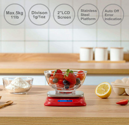 NUTRI FIT Ultra Slim Kitchen Scale Digital Food Weight Scale for Baking Cooking in Grams and Ounces Tare & Backlit LCD Display 11lb 5kg Capacity- Black/Stainless Steel