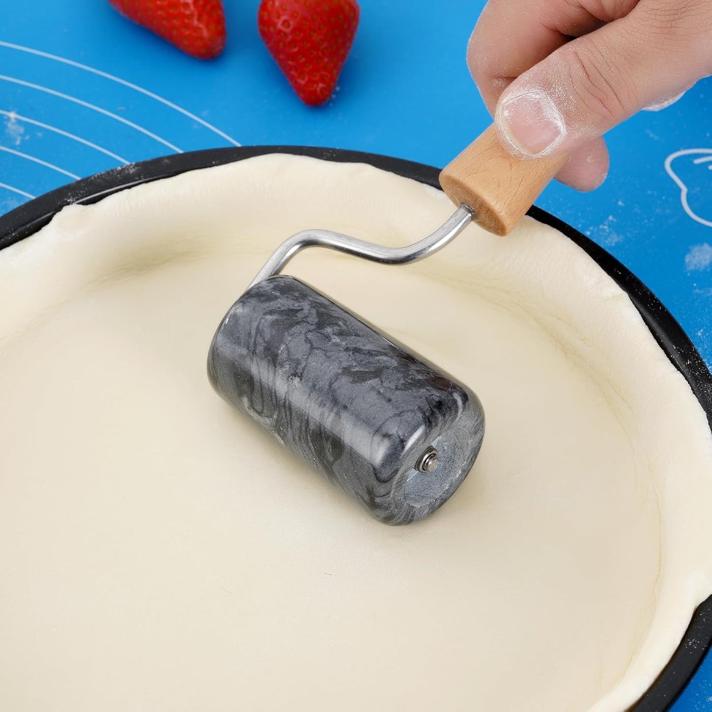 Tianman Small Marble Rolling Pin Pizza Roller, Marble Pastry Roller Non-Stick T-Type, For Cake Baking Tortilla Fudge Pizza Cookies and Other Kitchen Baking Cooking (Type 1 White).