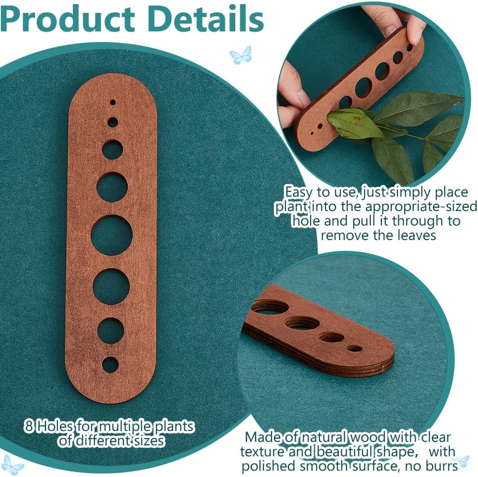 PH PandaHall 2pcs Wood Herb Stripper with 8 Hole, Oval Wooden Herb Stripper Tool Wood Leaf Remover Herb Stripping for Kitchen Gadgets Cooking Small Kitchen Appliances Chef Gifts, Brown, Hole: 2-16mm