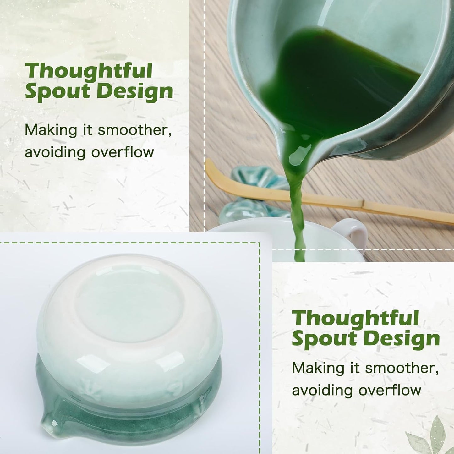 8 Pcs Matcha Whisk Set, Ceramic Matcha Japanese Tea Set Includes 16oz Bowl, Whisk and Holder, Bamboo Scoop and Spoon, Scoop Rest, Sifter and Towel, Green Glaze Making Kit for Tea Lovers