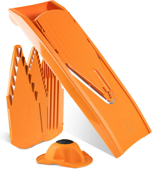 Börner by Reston Lloyd Mandoline Slicer V1 (Starter Set) • V-Slicer with 5 Thickness Settings & Food Holder • Adjustable Kitchen Slicer for Vegetables & Fruits • Color: White