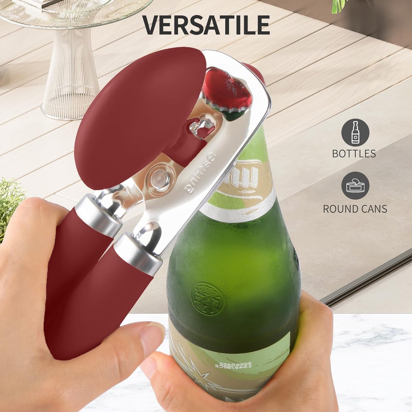 Safring Can Opener Manual, Heavy Duty Stainless Steel Smooth Edge Can Openers With Soft Touch Handle, Oversized Handheld Easy Turn Knob, Multi-Function Bottle Opener, Black