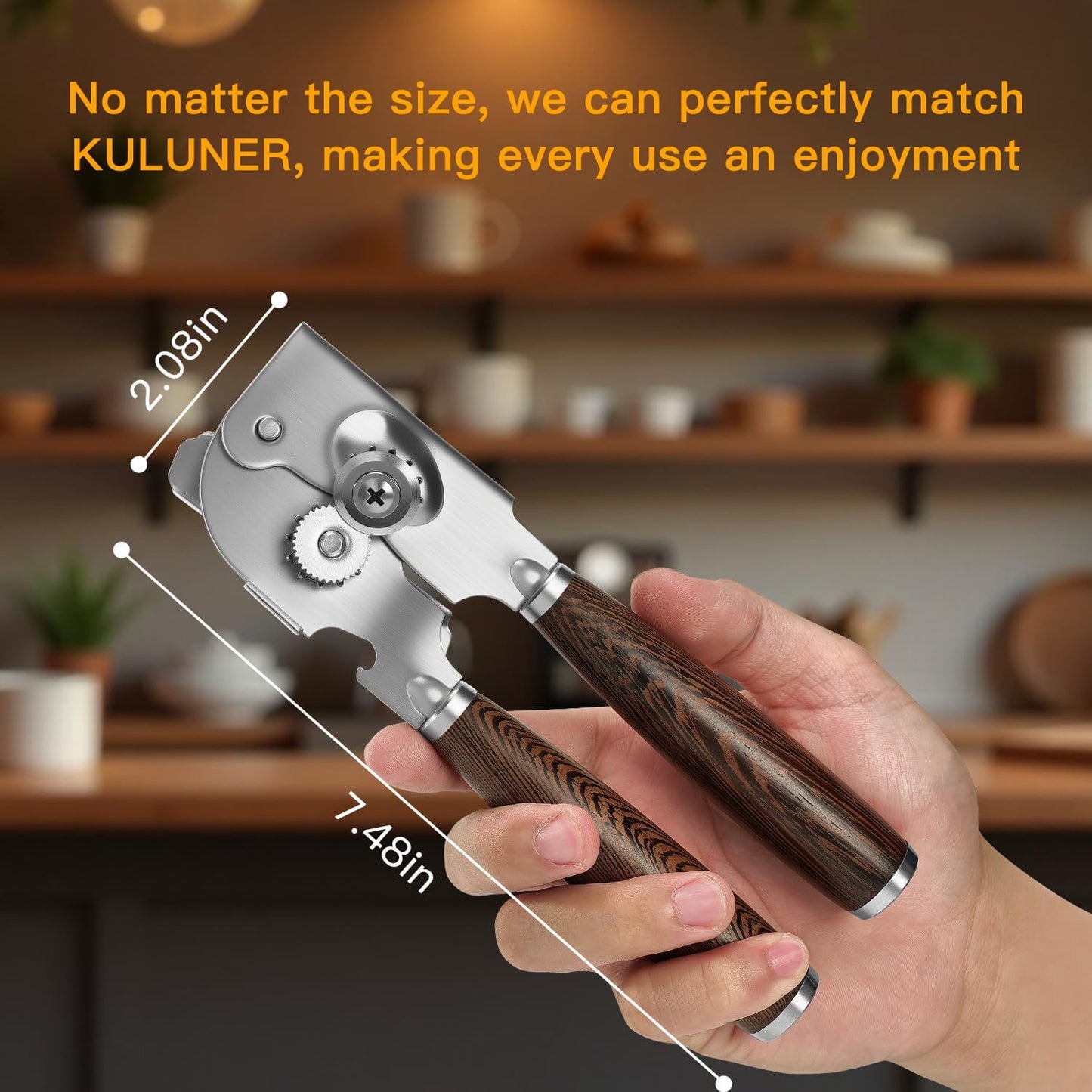 Upgraded Efficient Manual Can Opener - Selected Solid Wood Handle, Sharp and Smooth Blade Edge, Portable Design, Easy-Open Large Knob, Versatile for Various Bottle Caps（Rosewood）