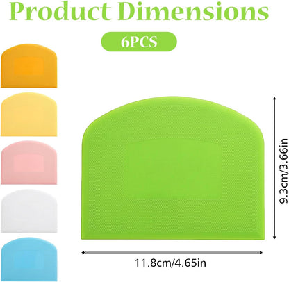 6 Pcs Bowl Scraper Plastic Bench Scraper Dough for Bread Dough, Bench Scrapers for Baking, Plastic Flexible Bowl Scrapers for Bread, Cake, Fondant Icing Food, White, Green, Orange, Blue