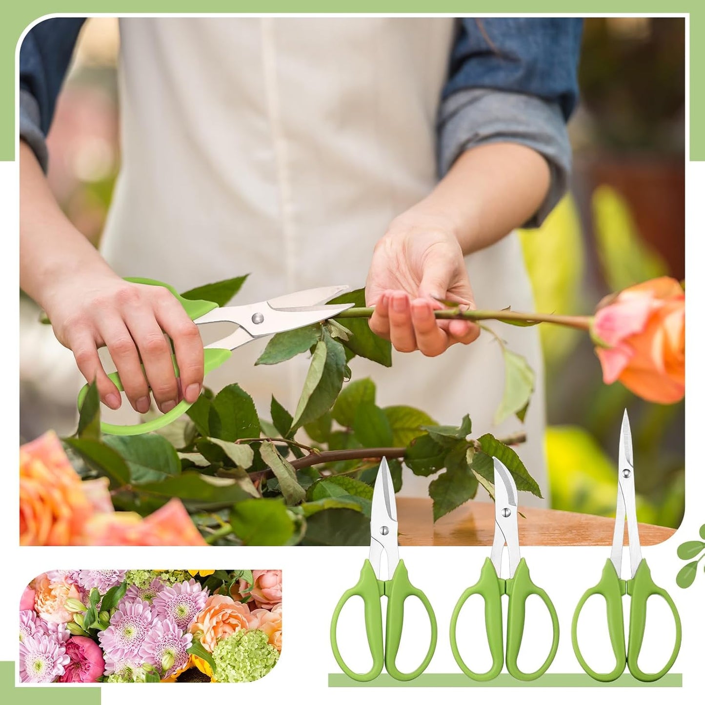 3 Pcs Garden Scissors Shears Trimming Scissors Pruning Floral Shears for Herb Flowers Plants with Straight and Curved Blade for Gardening (Curved,Straght,Bud)