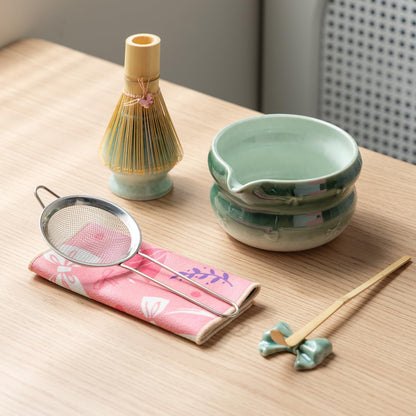 DWEHIXBUY Matcha Kit 7-Pcs matcha whisk set, Measuring Spoon, Japanese Tea Making Tools,Cha, tea bowl, pink matcha set (dark blue)