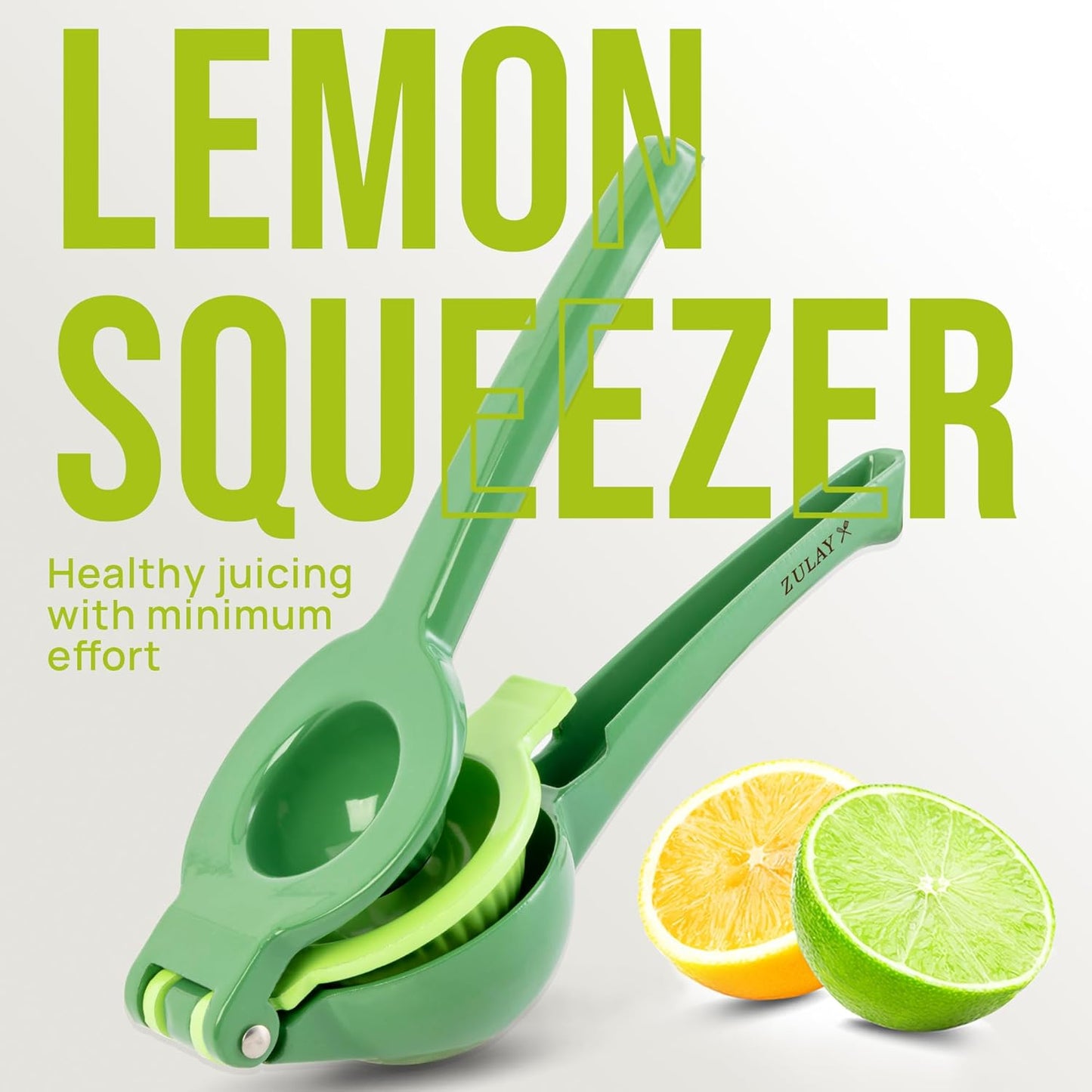 Zulay Kitchen Metal 2-in-1 Lemon Squeezer - Sturdy Max Extraction Hand Juicer Lemon Squeezer Gets Every Last Drop - Easy to Clean Manual Citrus Juicer - Easy-Use Lemon Juicer Squeezer - Yellow/Green