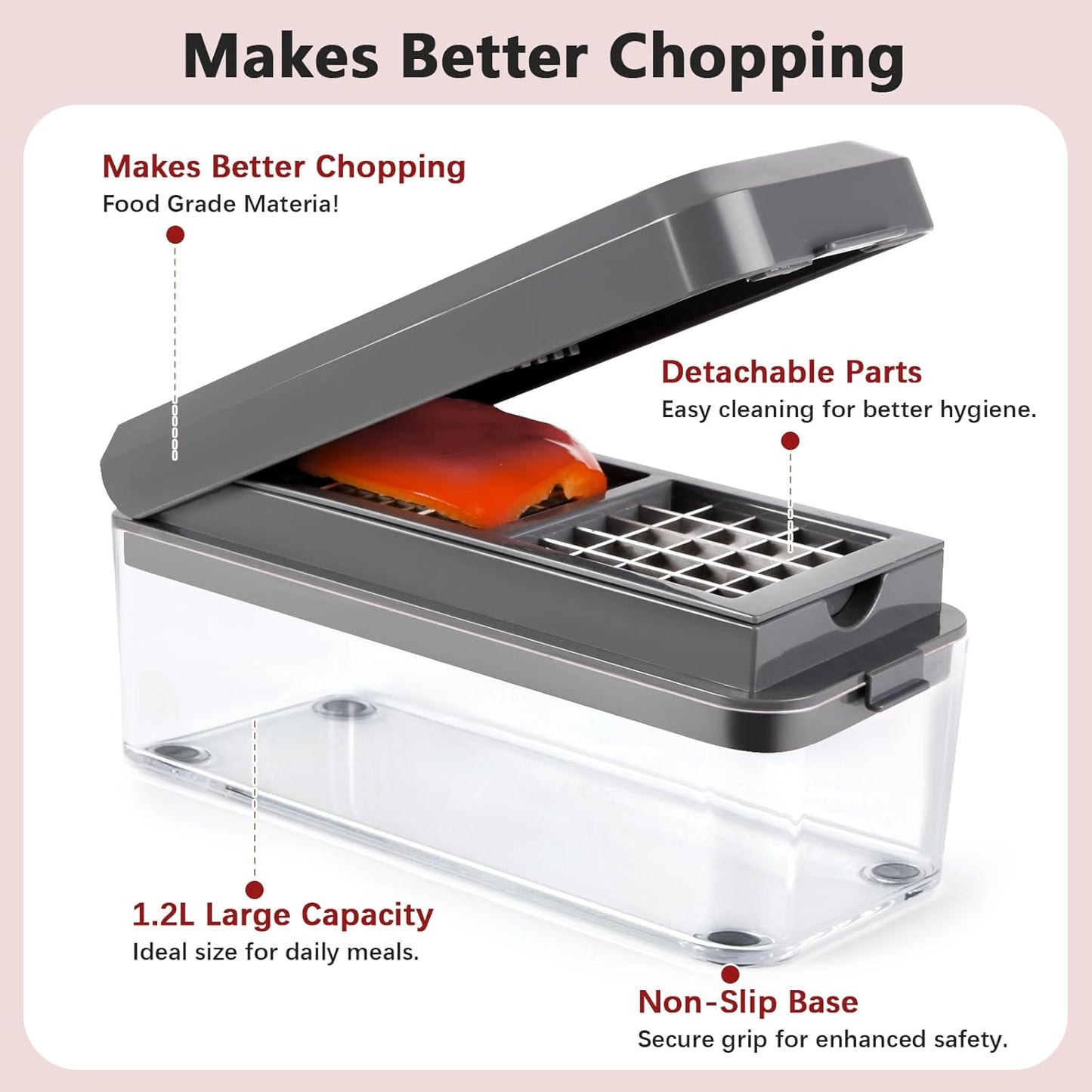 Vegetable Chopper, Onion Chopper Dicer, Mandoline Slicer, Food Chopper with Container, Vegetable Cutter for Salad Potato Carrot Garlic（2 Blades, Black）