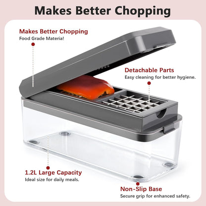Vegetable Chopper, Onion Chopper Dicer, Mandoline Slicer, Food Chopper with Container, Vegetable Cutter for Salad Potato Carrot Garlic（2 Blades, Black）