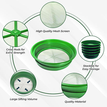 SE 13.25 Inch Wide Stackable Classifier Gold Prospecting Pan - 1/8 Inch Stainless Steel Mesh Sifting Pan, Green