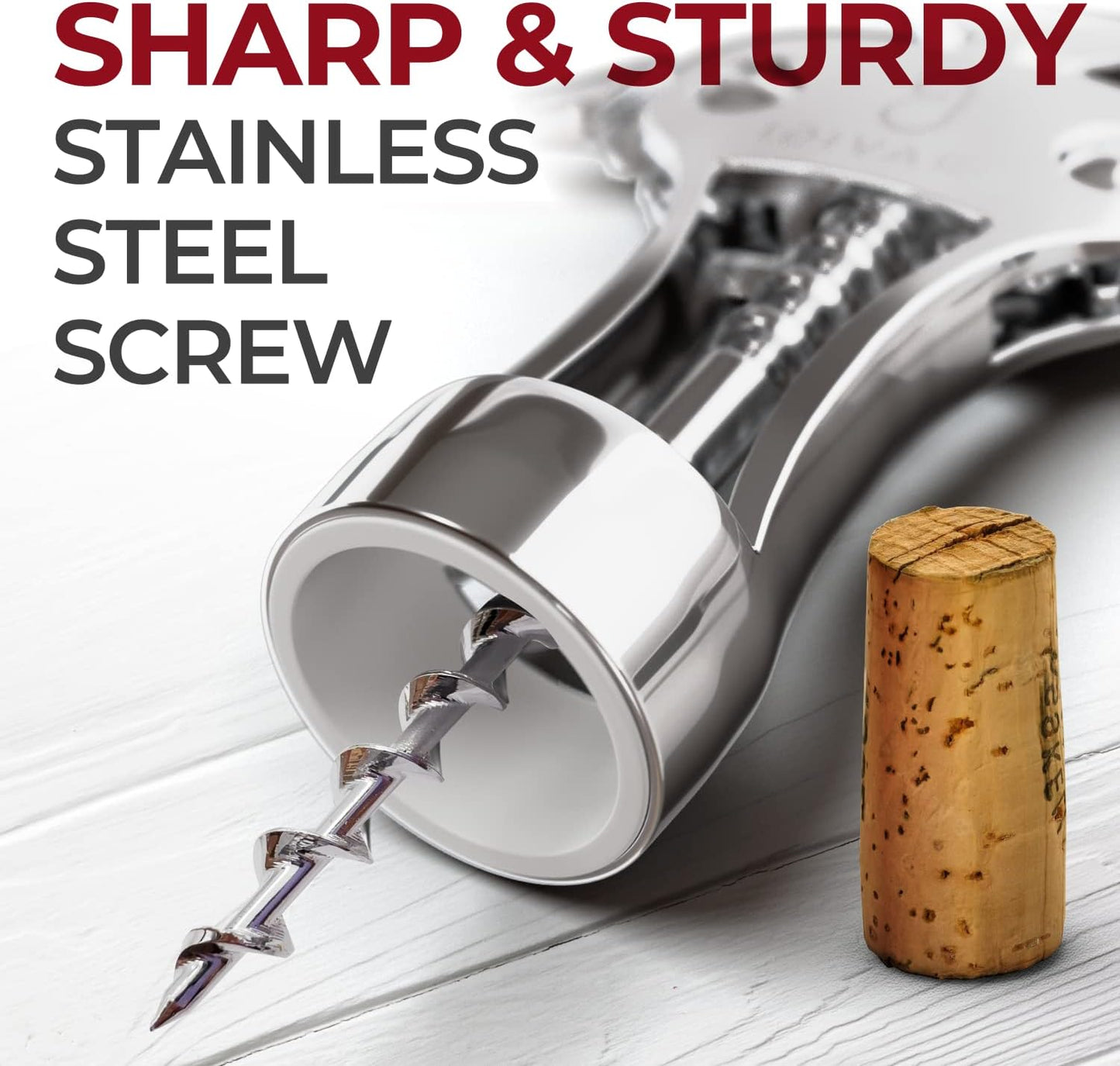 Premium Wine Opener, Wing Corkscrew - Made w/Heavy Duty Stainless Steel Screw & Zinc Alloy Body - Perfect Corkscrew to Open Wine & Beer Bottles - Great Bootle Opener For Bartenders, Restaurants & Home