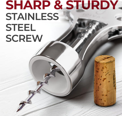 Premium Wine Opener, Wing Corkscrew - Made w/Heavy Duty Stainless Steel Screw & Zinc Alloy Body - Perfect Corkscrew to Open Wine & Beer Bottles - Great Bootle Opener For Bartenders, Restaurants & Home