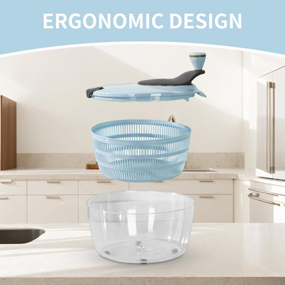 Salad Spinner, 4.24 Quart Lettuce Spinner with Double Drainage Holes, Salad Washing Bowl, Quick Prep Spinner Salad Dryer for Washing, Spinning, and Draining Greens, Fruits, and Vegetables - Blue