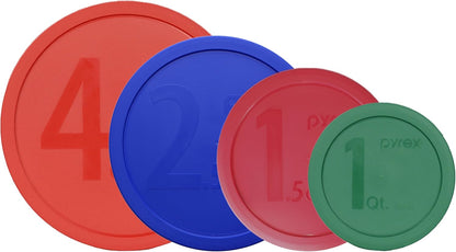 Pyrex (1) 322-PC Green, (1) 323-PC Orange, (1) 325-PC Blue, and (1) 326-PC Red Mixing Bowl Lids (FOR PYREX MIXING BOWLS ONLY) - Made in the USA