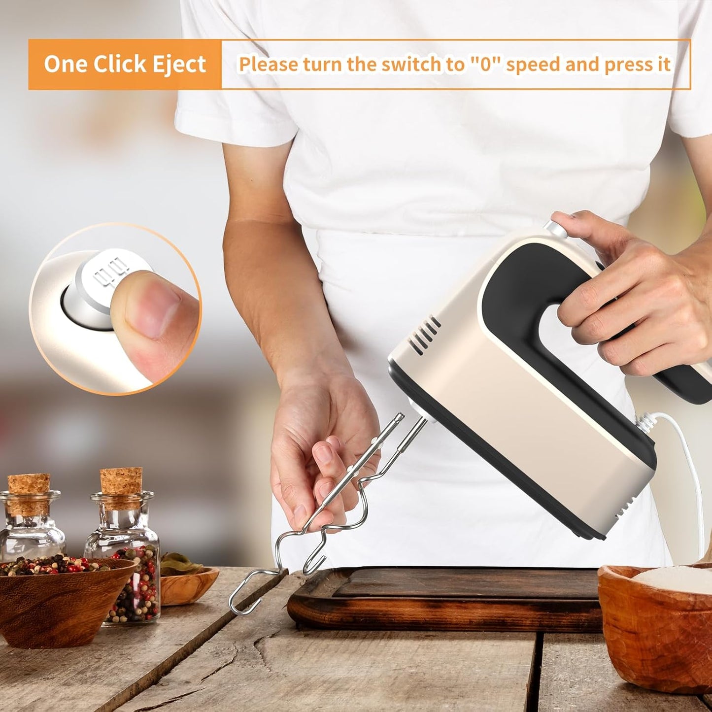 Yomelo 9-Speed Digital Hand Mixer Electric, 400W Powerful DC Motor, Hand Mixer Electric Handheld with Snap-On Storage Case, 5 Stainless Steel Accessories, Beaters, Dough Hooks, Whisk(Ice Blue/Black)