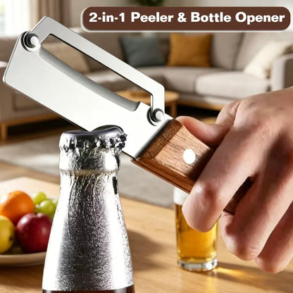 2pcs,Multi-Functional Vegetable Peeler for Kitchen, Ultra-Sharp Stainless Steel Blade with Wooden Handle & Bottle Opener, Ergonomic Fruit and Potato Peeler