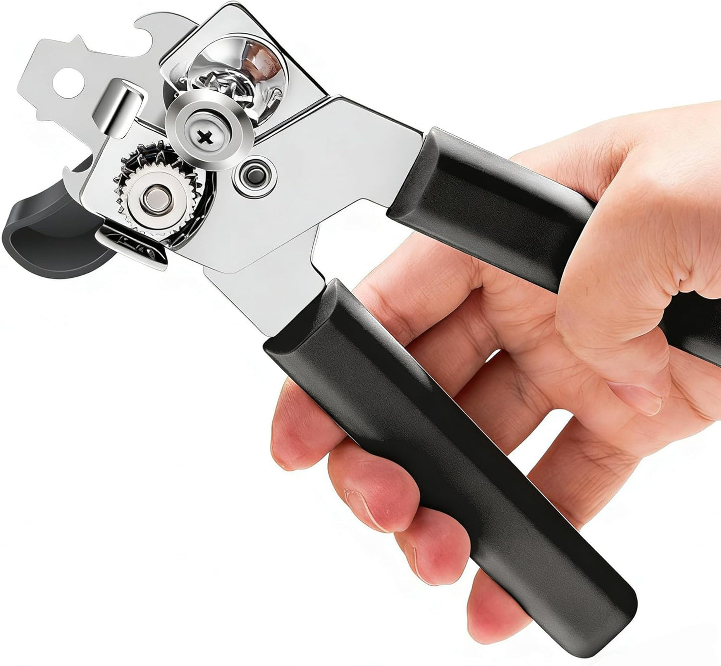 Can Opener Manual Heavy Duty, Ariettie Hand Held Can Openers for Seniors with Comfort Grip Sharp Blade, Solid Steel Hand Manual Can Open with Magnet for Kitchen Camping (Black)