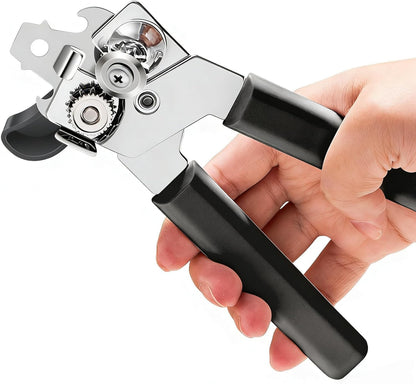 Can Opener Manual Heavy Duty, Ariettie Hand Held Can Openers for Seniors with Comfort Grip Sharp Blade, Solid Steel Hand Manual Can Open with Magnet for Kitchen Camping (Black)
