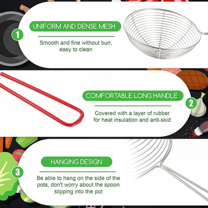 12 Inch Stainless Steel Spider Strainer Skimmer, Kitchen Pasta Strainer Spoon Ladle for Cooking and Frying, Wire Skimmer Fryer Scoop Kitchen Gadgets Utensils for Noodle