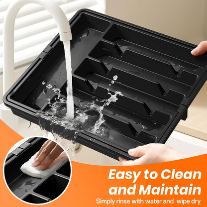 RoomHacks Large Silverware Organizer,Expandable Utensil Drawer Organizer,BPA Free Utensil Holder,Adjustable Silverware Tray Cutlery Drawer Organizer for Kitchen Flatware,Large,Black (6-8 Slots)