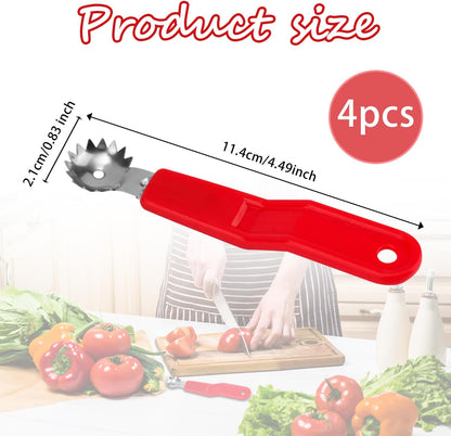 4pcs Stainless Steel Fruit Corer Tool, Tomato Strawberry Huller Vegetable Stem Remover Kitchen Gadget for Easy Fruit Balling (White)