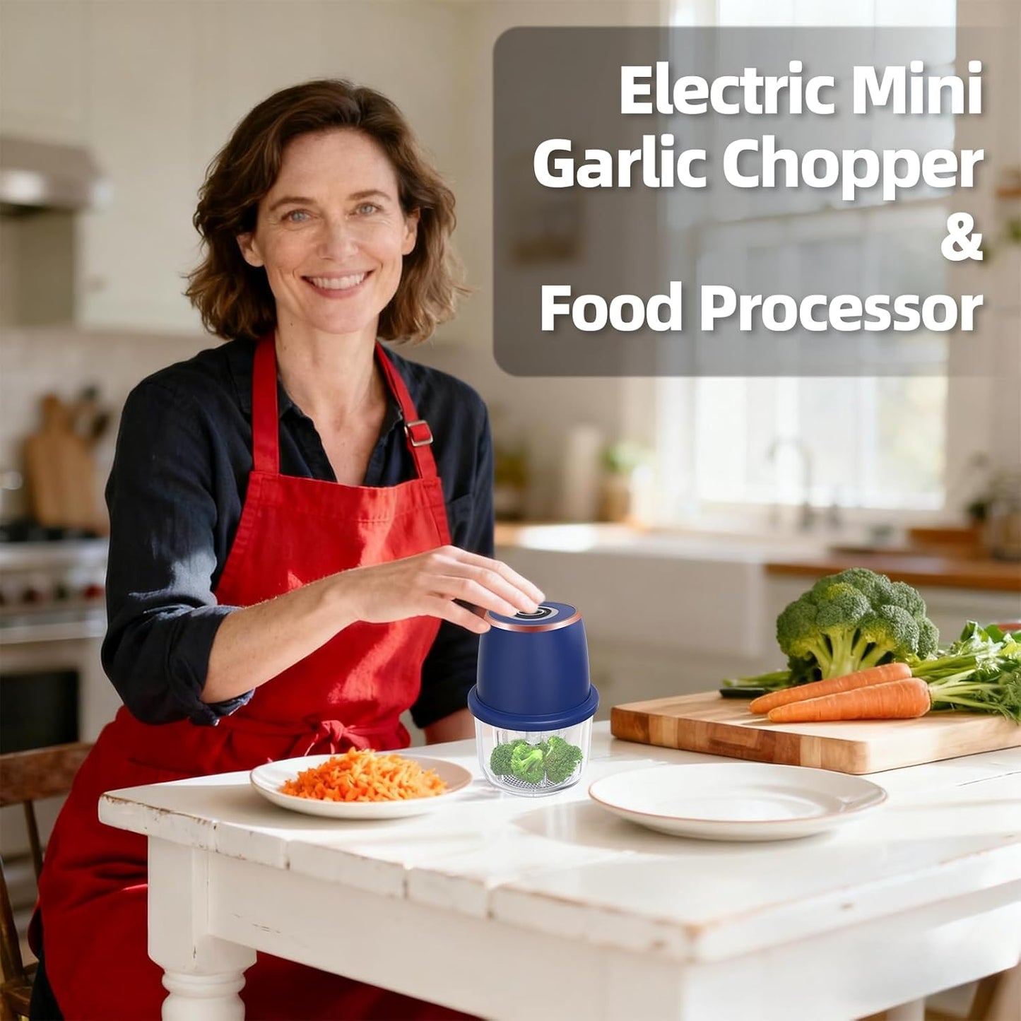 Electric Garlic Chopper, Mini Food Processor & Vegetable Chopper, 350ml Portable Cordless USB Rechargeable Garlic Chopper, Mini Chopper for Onion, Herb, Nut, Easy to Clean Glass Container（Blue）