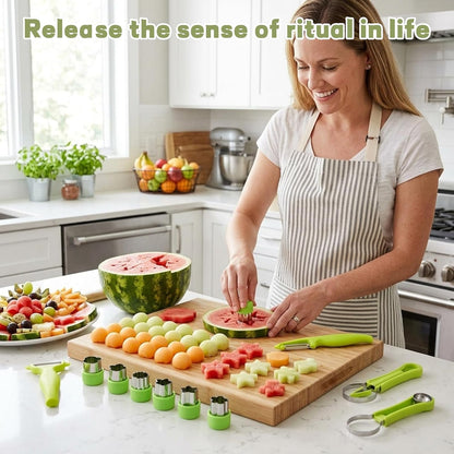 Melon Baller Scoop Set,15-Piece Fruit Cutter Shapes Kit with Melon Baller,Stainless Steel and PP Material for Fruit Carving and Kitchen Use,Durable Fruit Shape Cutters for Professional and Home Chefs