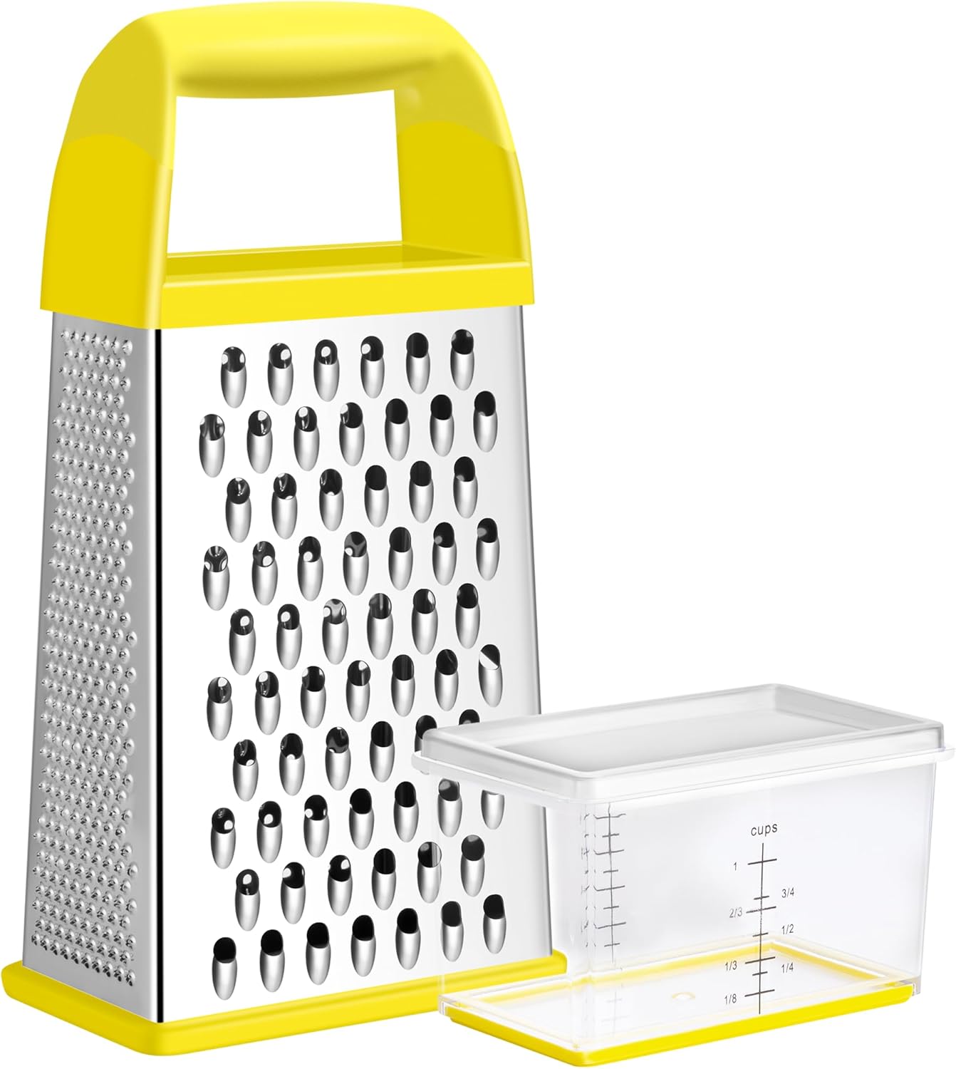 Urbanstrive Cheese Grater With Container, Professional Cheese Grater with Handle, Stainless Steel Graters for Kitchen Handheld, Box Grater with 4 Sides for Vegetables, Ginger, Potatoes (Blue)