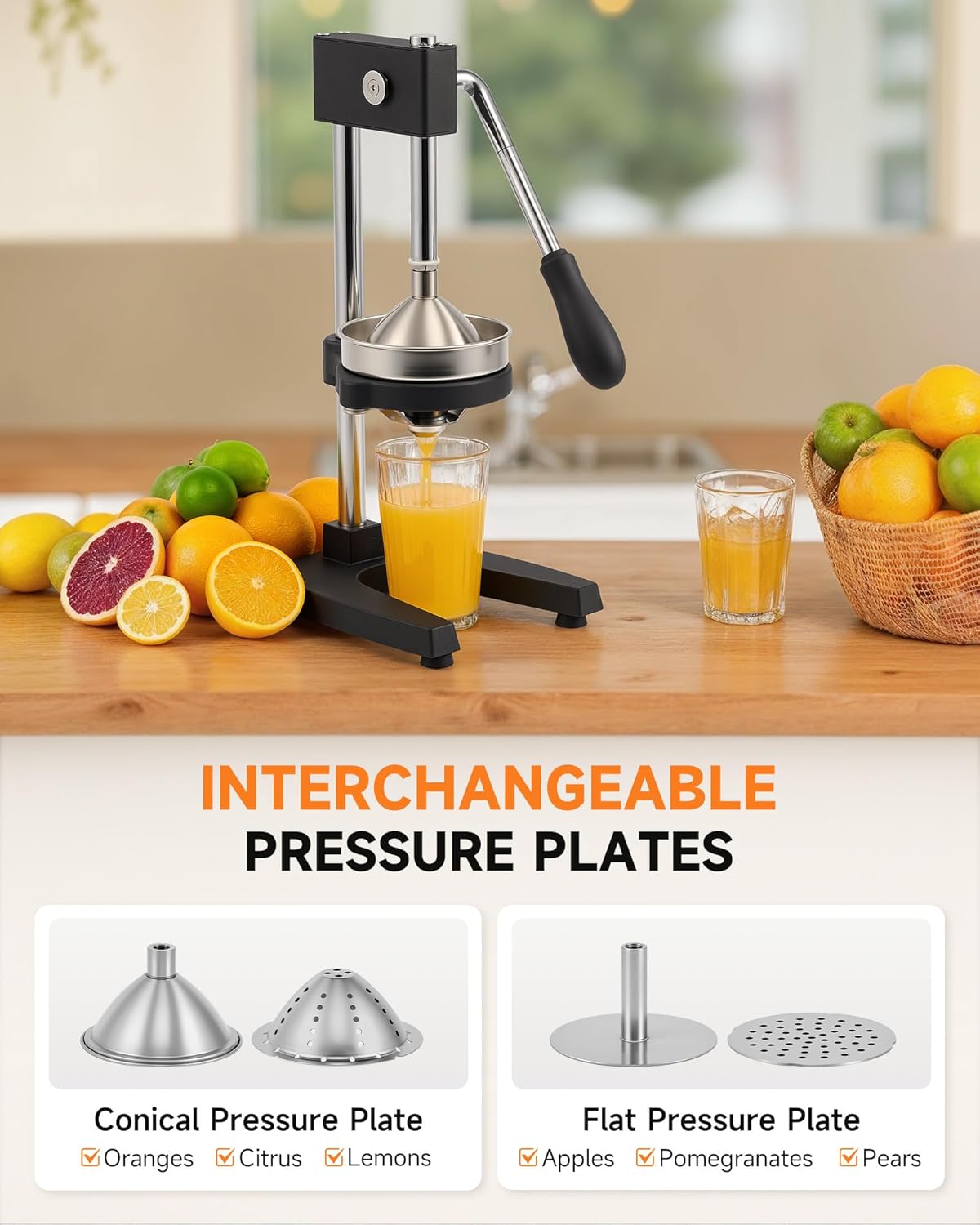 CO-Z Manual Citrus Juicer, Commercial Grade Cast Iron Orange Juicer, Professional Heavy Duty Juice Press with Removable Strainer, Manual Juice Extractor for Orange Lemon Pomegranate Citrus, Black