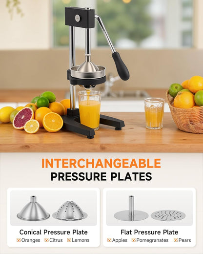 CO-Z Manual Citrus Juicer, Commercial Grade Cast Iron Orange Juicer, Professional Heavy Duty Juice Press with Removable Strainer, Manual Juice Extractor for Orange Lemon Pomegranate Citrus, Black