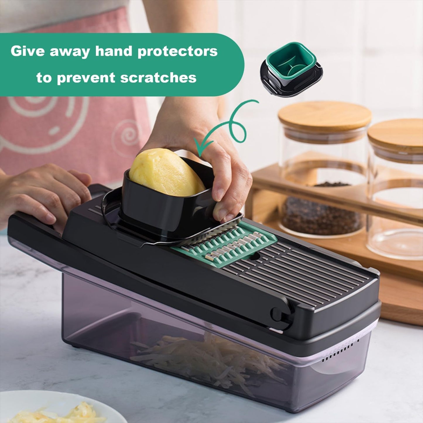 Vegetable Chopper, Food Shredder with Container, Mandoline Slicer, Cheese Grater, Veggie Dicer Slicer Cutter, Egg white separator,Includes Bonus hand protector& Kitchen Gadgets