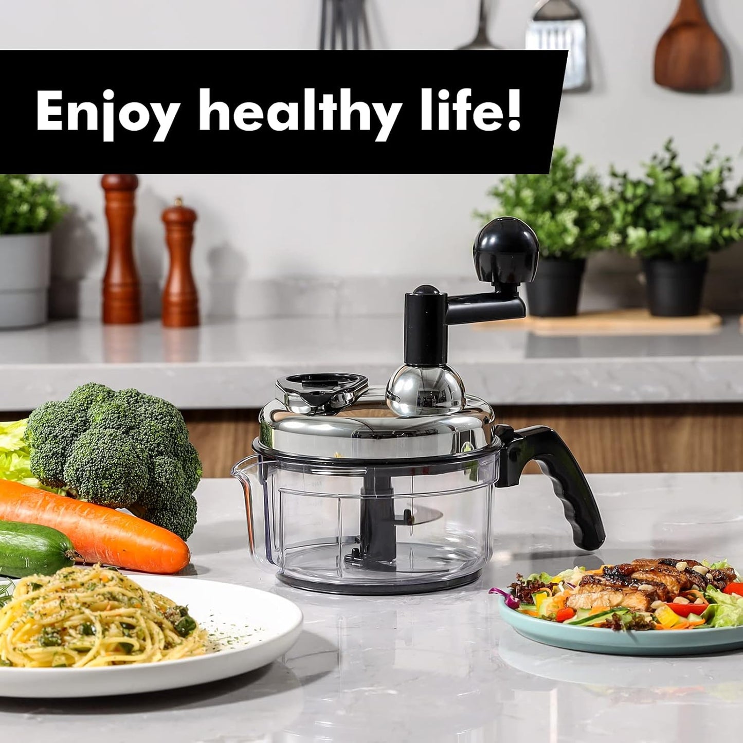 Geedel Hand Food Chopper, Vegetable Quick Chopper Manual Food Processor, Easy To Clean Food Dicer Mincer Mixer Blender, Rotary Onion Chopper for Garlic, Salad, Salsa, Nuts, Meat, Fruit, Ice, etc