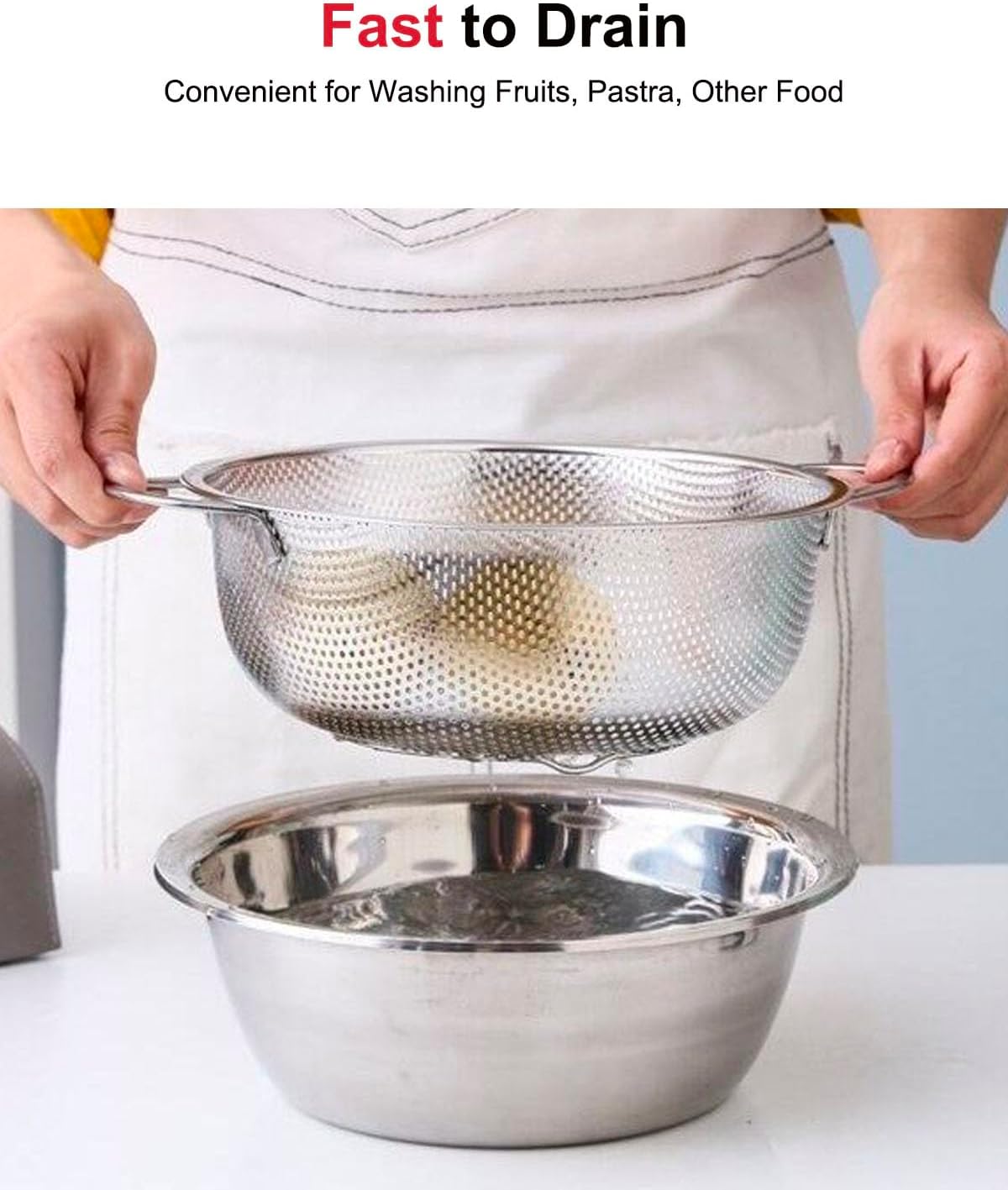 5-Quart Colander for Kitchen, Stainless Steel Colander with Base, Pasta Strainer with Handle, Food Strainer for Spaghetti, Vegetables, Fruit