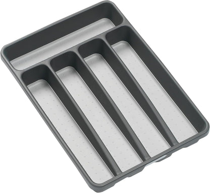 madesmart Small Silverware Tray, 5 Compartment Flatware Organizer for Forks, Knives & Spoons, Non Slip, Soft Grip Lining, Fits Small Drawers, Granite