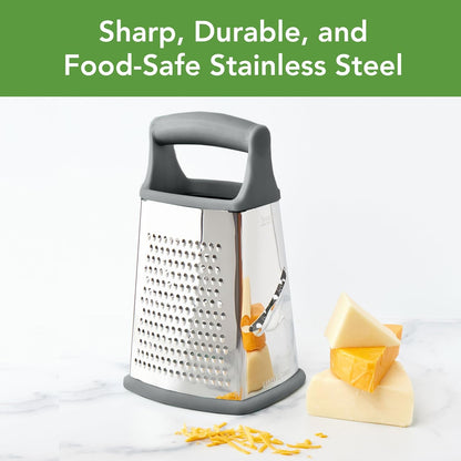 Tovolo Box Grater 4 Sided Large Stainless Steel Cheese Grater for Shredding Vegetables and Zesting, Easy to Clean Dishwasher Safe Box Grater with Ergonomic Handle and Non Slip Base, Charcoal Gray