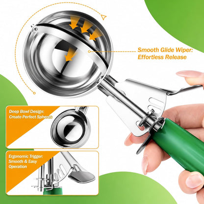 Cookie Scoop Set of 3, Ice Cream Scoop with Trigger Release & Anti-Freeze Grip, 18/8 Stainless Steel Cookie Scoops for Baking, Portion Scooper for Cookie Dough, Cupcake, Mashed Potatoes (S/M/L)