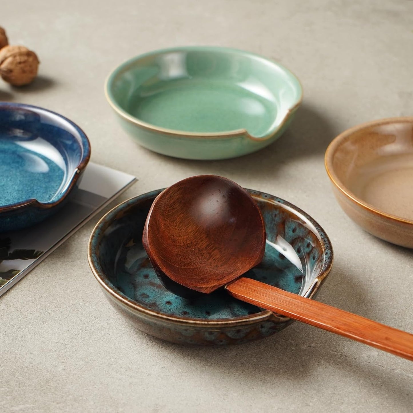 Ceramic Spoon Rest for Stove Top, Utensil Rest for Kitchen Counter, Spoon Holder, Farmhouse Kitchen Decor and Accessories,Coffee Spoon Rest, Set of 4