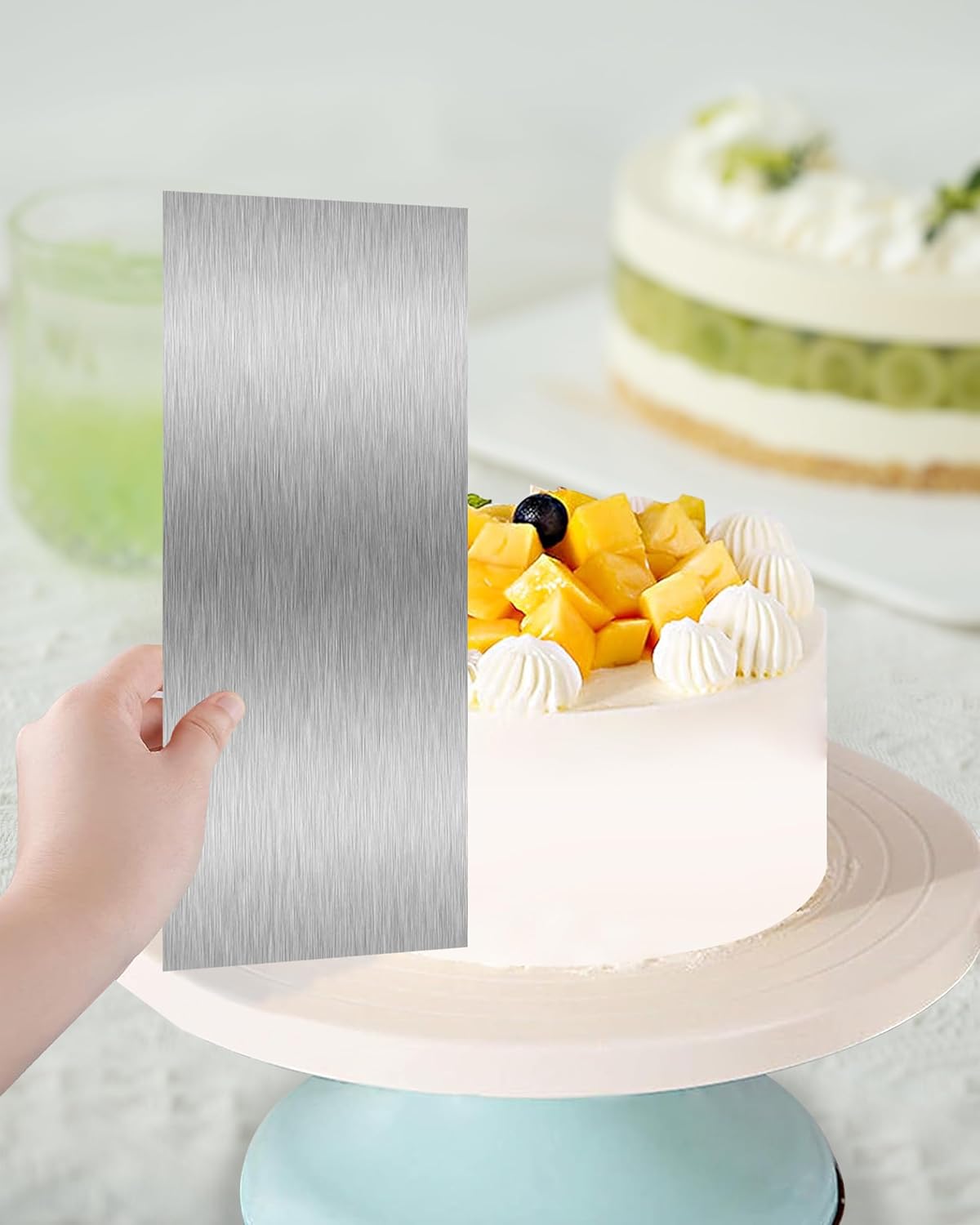 Cake Scraper Smoother Cake Decorating Supplies Kit 8.6 Inch Metal Bench Scraper for Baking Buttercream Smoother Stainless Steel Frosting Cake Comb Edge Side Jagged Comb for Cream Cake-1