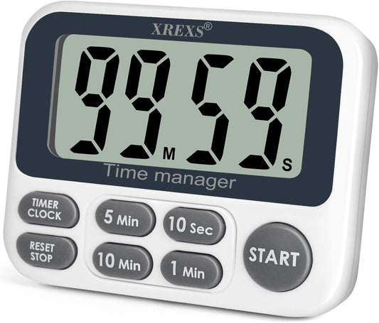 XREXS Digital Kitchen Timer, Magnetic Countdown Up Cooking Timer with Large LCD Display, Adjustable Volume, Loud Alarm & Strong Magnet for Teachers (Batteries Included)