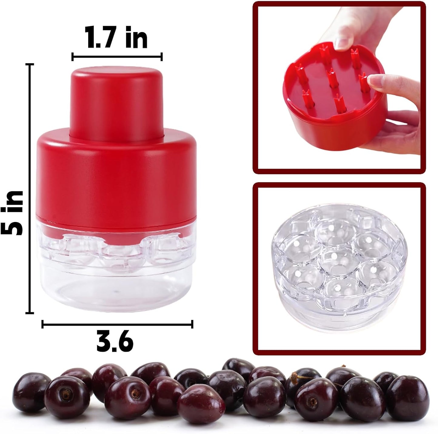 Multi Cherry Pitter Tool - 7 Holes Cherry Pit Remover with Hand-held Push Design, Quick Release and Save Your Time
