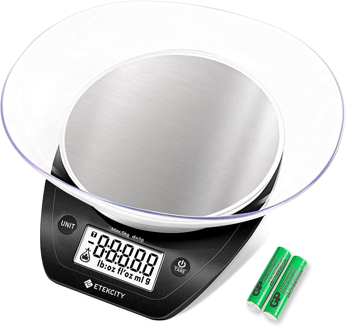 Etekcity 0.1g Food Kitchen Scale, Bowl, Digital Grams and Ounces for Weight Loss, Dieting, Baking, Cooking, and Meal Prep, 11lb/5kg, Stainless Steel Silver
