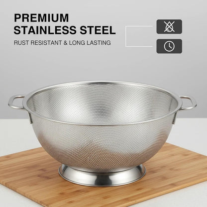 Stainless Steel Colander for Kitchen: Pasta & Vegetable Fruit Strainer Fine Mesh Colander with Dual Handles Non-Slip Base Large Strainer for Cooking
