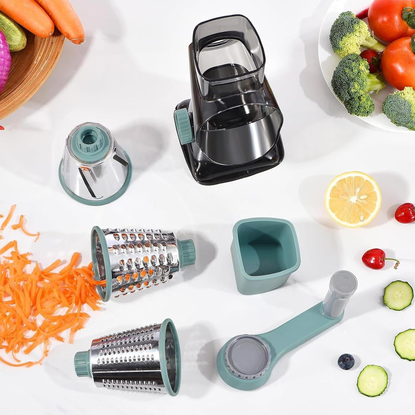 Rotary Cheese Grater with Handle, Shredder Slicer Grinder 3 Stainless Steel Blades Manual Cheese Cutter Hand Crank Graters for Kitchen Potato Zucchini Carrot Potato Vegetable Nuts Chocolate
