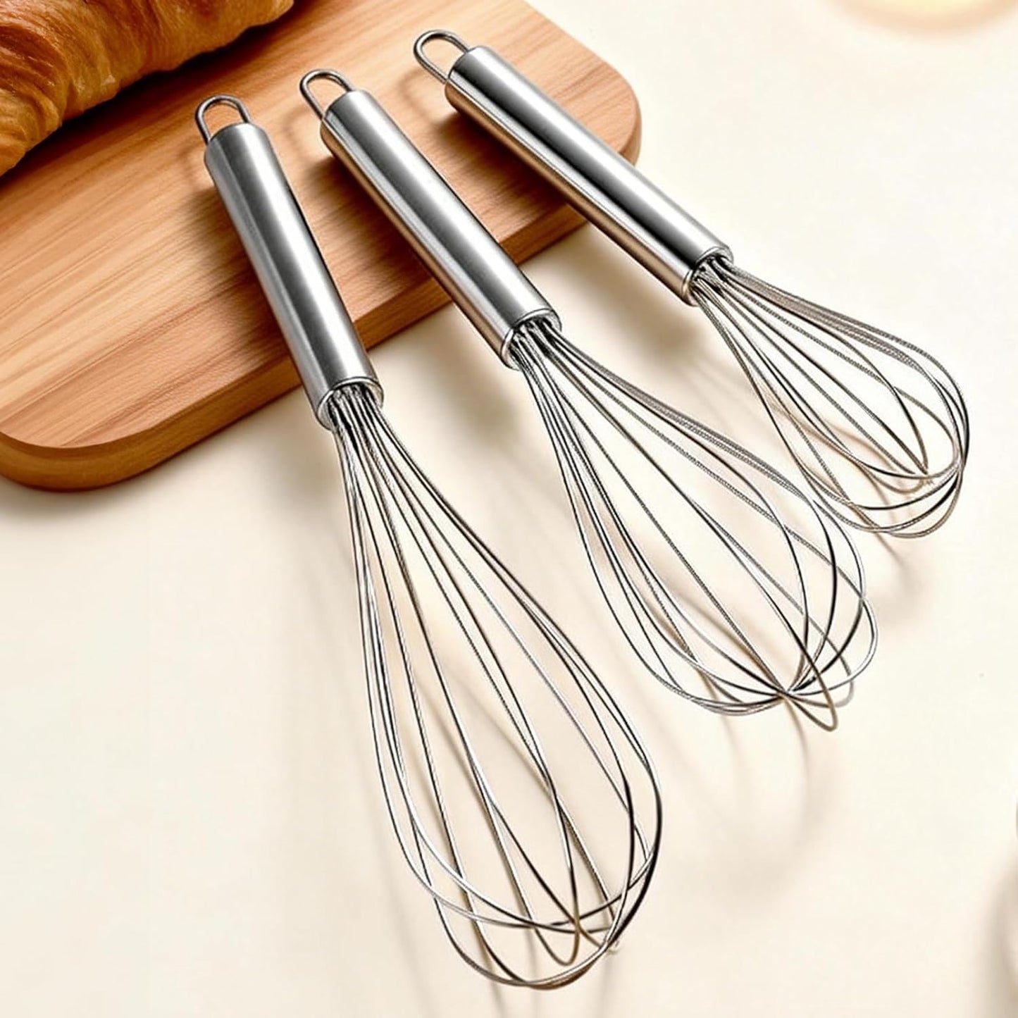 Professional Stainless Steel Wire Whisk Set – 8”, 10”, 12” Balloon Whisks for Eggs, Batter, Sauces & More (3 Pack)
